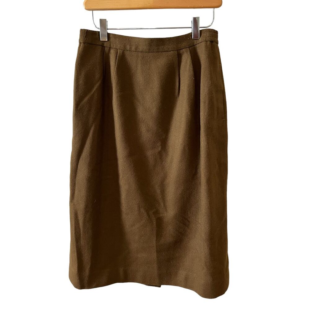 Vintage High Waisted Wool Midi Skirt military olive brown
